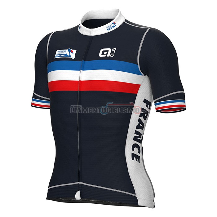 Abbigliamento Ciclismo Francia Manica Corta 2022 Scuro Blu